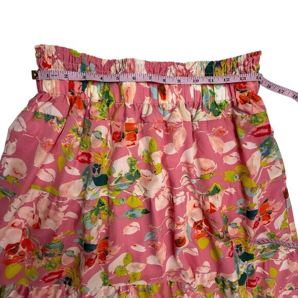 Calessa Tiered Floral Maxi Skirt Size Large Pink Cottage Prairie Boho Lined - Picture 8 of 10